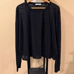 Lemaire Boxy Thin Black Round Neck Pullover Sweater